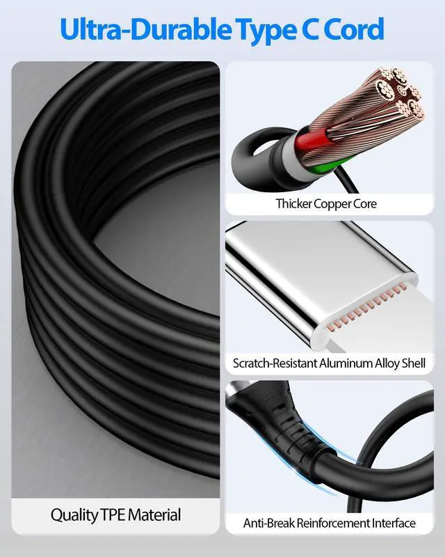 Alt view image 7 of 7 - 20ft USB C Cable 60W 45W Heavy Duty Cable for Power Station Black