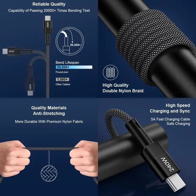 Alt view image 5 of 7 - 240W USB-C Charge Cable Fast Charging for iPhone 17 Pro Max 17 Air 16E 16 Pro Max 16Plus,10FT Long USB Type C to C Power Cable Android Phone Fast Charging Cord for Laptops MacBook iPad Air Galaxy S25