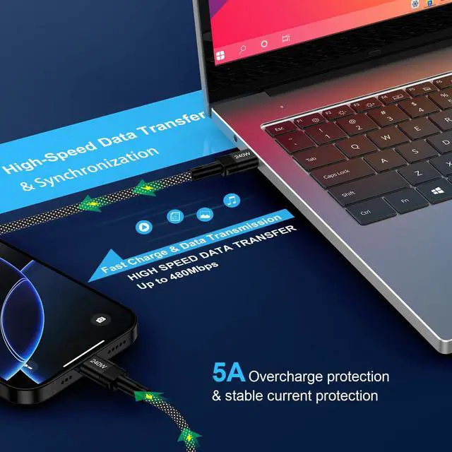 Alt view image 4 of 7 - 240W USB-C Charge Cable Fast Charging for iPhone 17 Pro Max 17 Air 16E 16 Pro Max 16Plus,10FT Long USB Type C to C Power Cable Android Phone Fast Charging Cord for Laptops MacBook iPad Air Galaxy S25