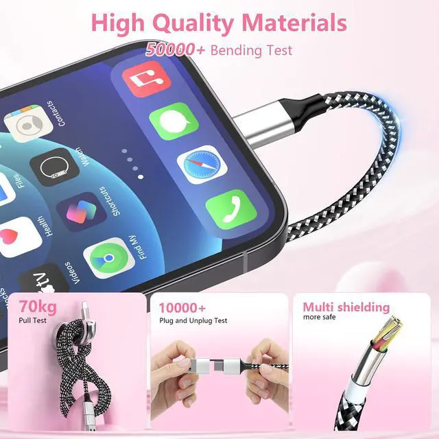 Alt view image 6 of 7 - 20FT Extra Long USB-C iPhone 15/16 Long Charger Cable,6M 3-in-1 60W USB-C+USB-A to Type-C Nylon Braided Sync Data Charging Cord for Apple iPhone 16 15 Pro Max Plus,iPad Pro,Android,Samsung,Pixel
