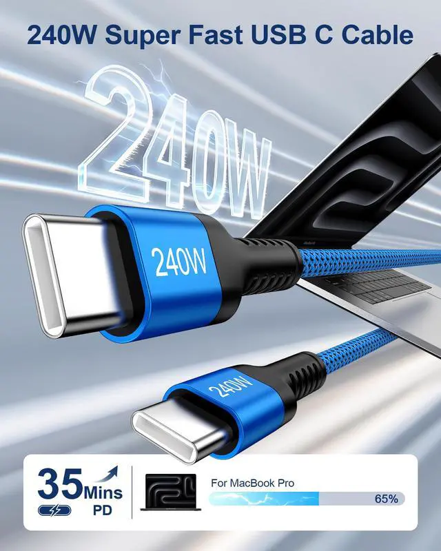 Alt view image 2 of 7 - 240W USB C to USB C Charging Cable, 10FT iPhone 17 16 15 Charger Cord PD 5A