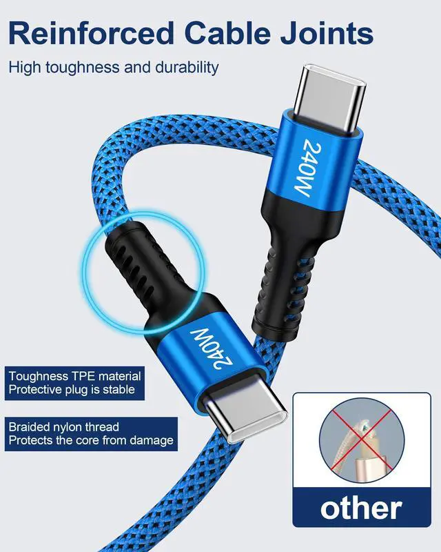 Alt view image 3 of 7 - 240W USB C to USB C Charging Cable, 10FT iPhone 17 16 15 Charger Cord PD 5A