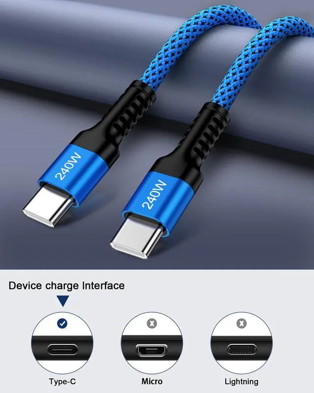 Alt view image 6 of 7 - 240W USB C to USB C Charging Cable, 10FT iPhone 17 16 15 Charger Cord PD 5A