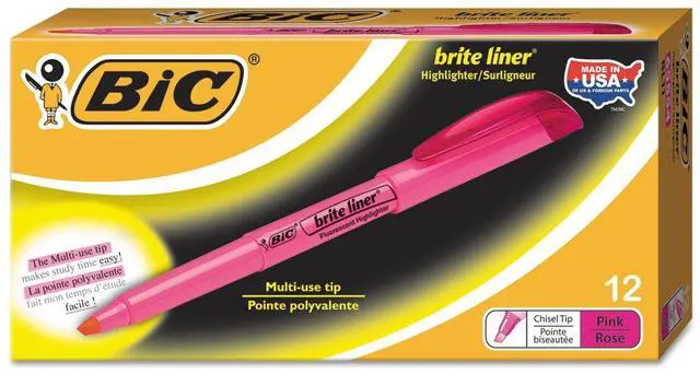 Main image of Brite Liner Grip Fluorescent Highlighter, Chisel Tip, Pink, (12 Count, Pack of 1)