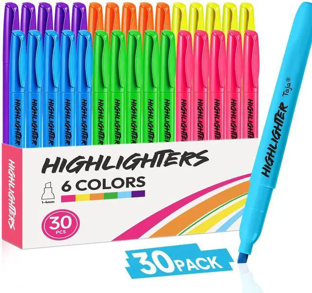 Main image of 30 Pack Highlighters Assorted 6 Colors, Chisel Tip Markers with Smooth Quick-Drying Ink, Broad & Precise Lines for Notes, Ideal for School and Office Supplies