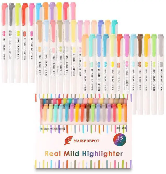 Main image of Pastel Highlighters -35 Pcs Assorted Colors Dual Tip Real Mild Highlighter Markers, Chisel & Fine Tips for Bible Journaling, Note Taking, School Supplies, No Bleed