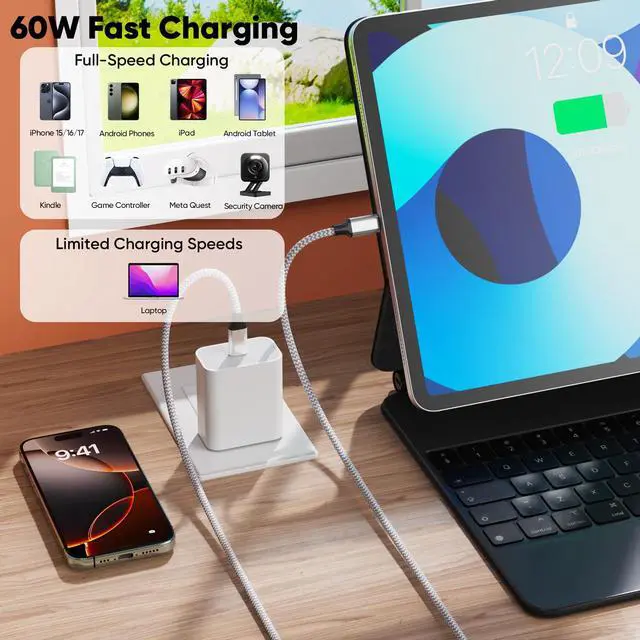 Alt view image 3 of 7 - 15 Ft USB C Cable Fast Charging 60W, 480Mbps Data Transfer Type C Extra Long USBC to USB-C Cord for iPhone 17/16/15, Android Phone, iPad 11/10th Pro/Air, PS5 Controller, Security Camera, Dash Cam