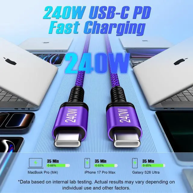 Alt view image 2 of 7 - USB C to C Fast Charger Cable 10ft, 240W Long Type C to USB C Fast Charging Cord Wire for Samsung Galaxy S26 Ultra A17 Z Fold 7 S25 Plus Edge A16 A54 S24,Pixel 10 Pro XL Fold,MacBook Pro,Laptop,iPad
