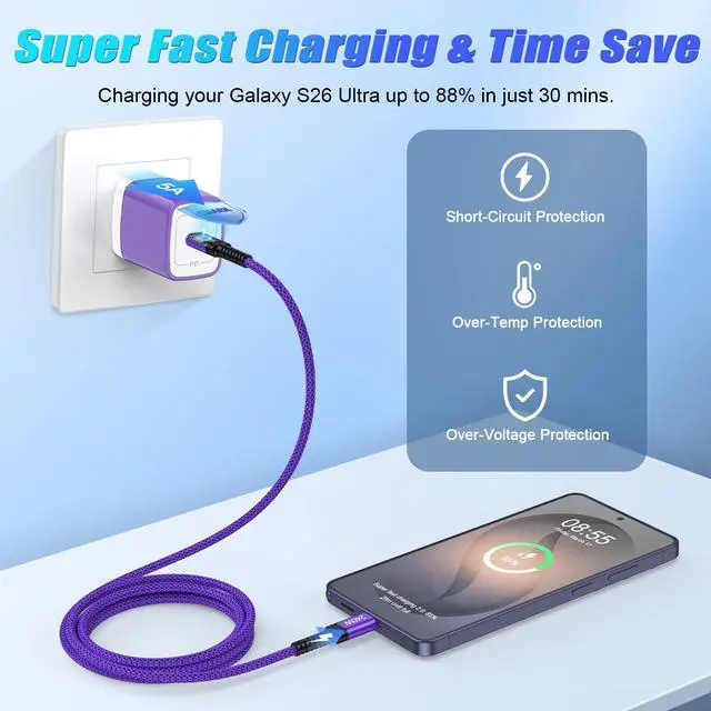 Alt view image 3 of 7 - USB C to C Fast Charger Cable 10ft, 240W Long Type C to USB C Fast Charging Cord Wire for Samsung Galaxy S26 Ultra A17 Z Fold 7 S25 Plus Edge A16 A54 S24,Pixel 10 Pro XL Fold,MacBook Pro,Laptop,iPad