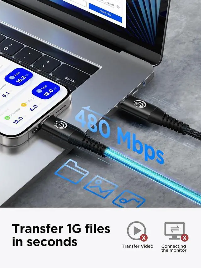 Alt view image 6 of 7 - 10FT USBC to USBC Cable 100W Fast Charging, Nylon Braided USB C to USB C Charger Cord Compatible with iPhone 17 Pro Max 16 15, MacBook Pro/Air, iPad, Samsung Galaxy S26 Ultra S25 S24, PS5, Switch