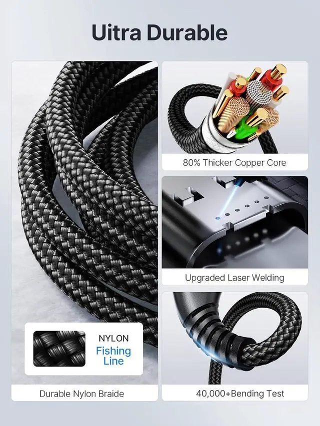 Alt view image 5 of 7 - 10FT USBC to USBC Cable 100W Fast Charging, Nylon Braided USB C to USB C Charger Cord Compatible with iPhone 17 Pro Max 16 15, MacBook Pro/Air, iPad, Samsung Galaxy S26 Ultra S25 S24, PS5, Switch
