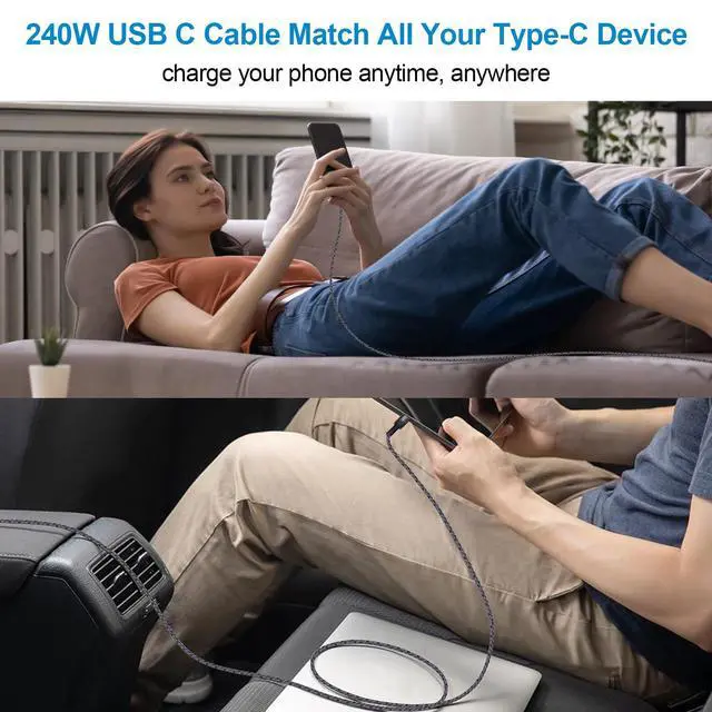 Alt view image 7 of 7 - 240W USB C to USB C Cable,10FT Long C to C Cable Fast Charging for iPhone17