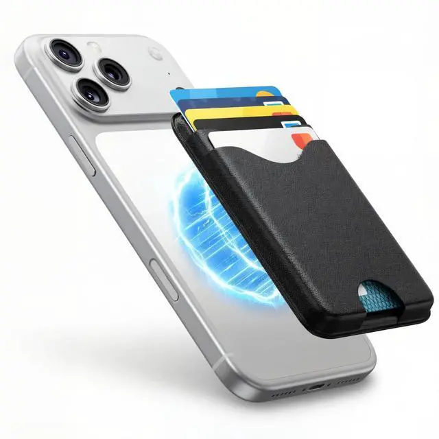 Main image of For MagSafe Wallet, 5-Card Holder with RFID Blocking, Vegan Leather Slim Magnetic Wallet, Bottom Card Ejection, for iPhone 17/16/15/14/13/12 Series, Not for Mini,Black