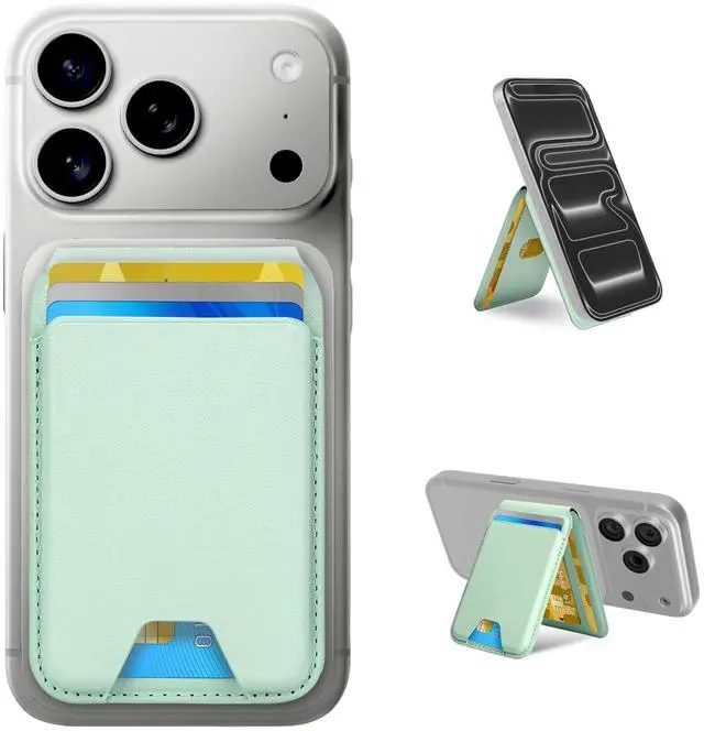 Main image of for MagSafe WalletLeather Magnetic Wallet for Phone with Adjustable Stand5 Magnetic Credit Card Holder RFID Blocking for iPhone 17 16 15 14 13 12 Pro Max Air Series Cases(Slim-Green)