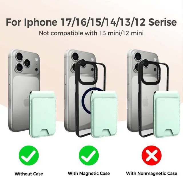 Alt view image 5 of 7 - for MagSafe WalletLeather Magnetic Wallet for Phone with Adjustable Stand5 Magnetic Credit Card Holder RFID Blocking for iPhone 17 16 15 14 13 12 Pro Max Air Series Cases(Slim-Green)