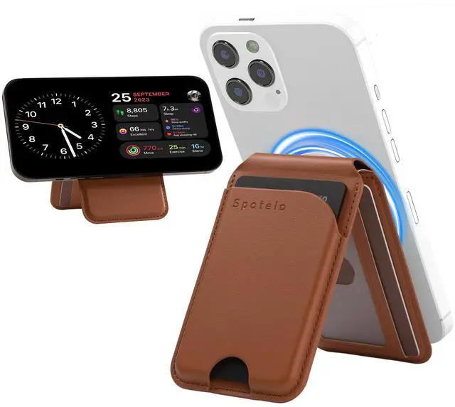 Main image of for MagSafe Wallet with Stand, Adjustable Stand Magnetic Wallet for iPhone, RIFD Blocking Phone Credit Card Holder for iPhone 17/16/15/14/13/12 Series, Not for iPhone 13/12 Mini(Brown)