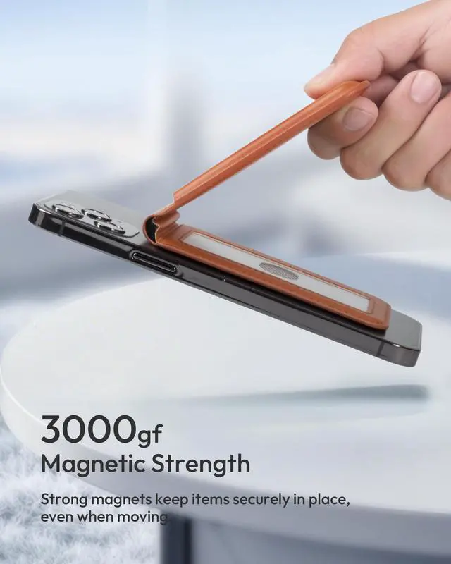 Alt view image 2 of 7 - for MagSafe Wallet with Stand, Adjustable Stand Magnetic Wallet for iPhone, RIFD Blocking Phone Credit Card Holder for iPhone 17/16/15/14/13/12 Series, Not for iPhone 13/12 Mini(Brown)