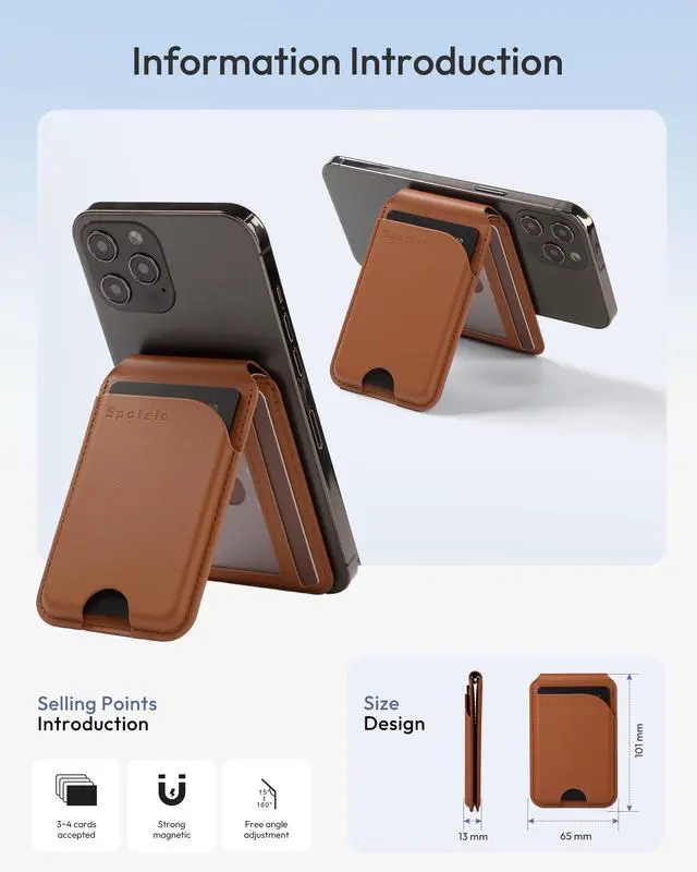 Alt view image 3 of 7 - for MagSafe Wallet with Stand, Adjustable Stand Magnetic Wallet for iPhone, RIFD Blocking Phone Credit Card Holder for iPhone 17/16/15/14/13/12 Series, Not for iPhone 13/12 Mini(Brown)