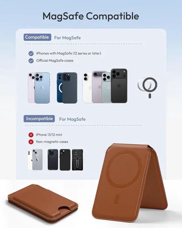 Alt view image 6 of 7 - for MagSafe Wallet with Stand, Adjustable Stand Magnetic Wallet for iPhone, RIFD Blocking Phone Credit Card Holder for iPhone 17/16/15/14/13/12 Series, Not for iPhone 13/12 Mini(Brown)