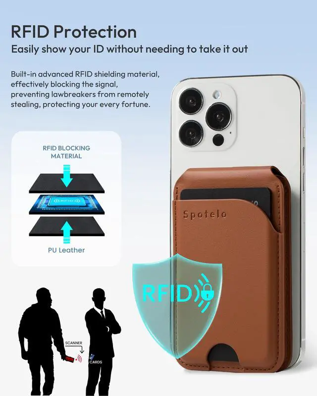 Alt view image 5 of 7 - for MagSafe Wallet with Stand, Adjustable Stand Magnetic Wallet for iPhone, RIFD Blocking Phone Credit Card Holder for iPhone 17/16/15/14/13/12 Series, Not for iPhone 13/12 Mini(Brown)