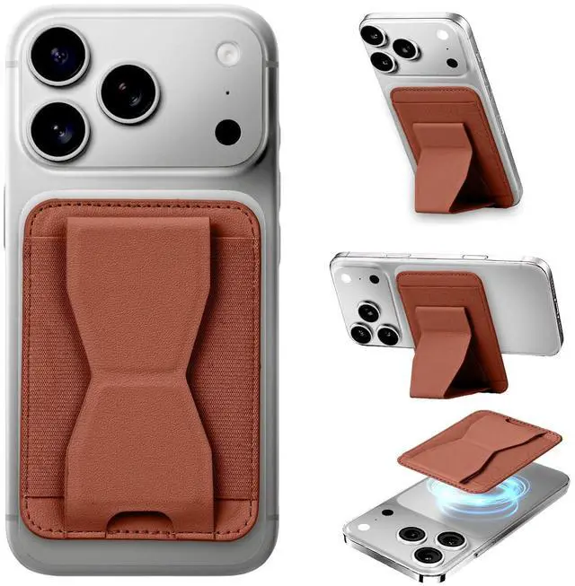 Main image of for MagSafe Wallet with Adjustable Stand Grip,5 Card Elasticity Holder Stronger Magnetic Slim Wallet for iPhone Air 17/16/15/14/13/12 Pro (Brown)