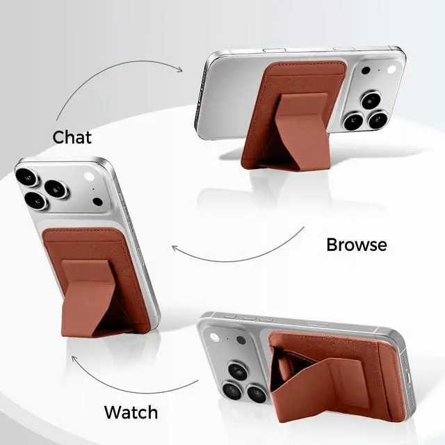 Alt view image 3 of 6 - for MagSafe Wallet with Adjustable Stand Grip,5 Card Elasticity Holder Stronger Magnetic Slim Wallet for iPhone Air 17/16/15/14/13/12 Pro (Brown)