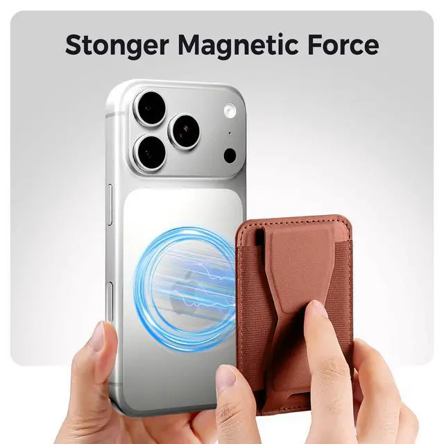 Alt view image 4 of 6 - for MagSafe Wallet with Adjustable Stand Grip,5 Card Elasticity Holder Stronger Magnetic Slim Wallet for iPhone Air 17/16/15/14/13/12 Pro (Brown)