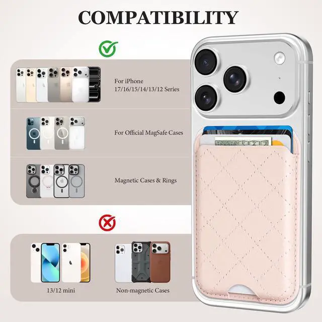 Alt view image 6 of 7 - Compatible with Magsafe Wallet Magnetic 3-Card Holder, Pink