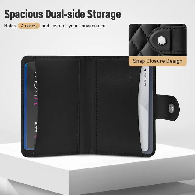 Alt view image 3 of 7 - Compatible with Magsafe Wallet Magnetic 4-Card Holder, Magnetic Wallet for iPhone, RFID Blocking, Diamond Quilting Leather, Slim for iPhone 17/16/15/14/13/12 Series, Not for 13/12 Mini, Black