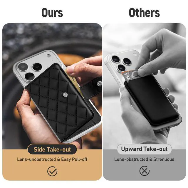 Alt view image 5 of 7 - Compatible with Magsafe Wallet Magnetic 4-Card Holder, Magnetic Wallet for iPhone, RFID Blocking, Diamond Quilting Leather, Slim for iPhone 17/16/15/14/13/12 Series, Not for 13/12 Mini, Black