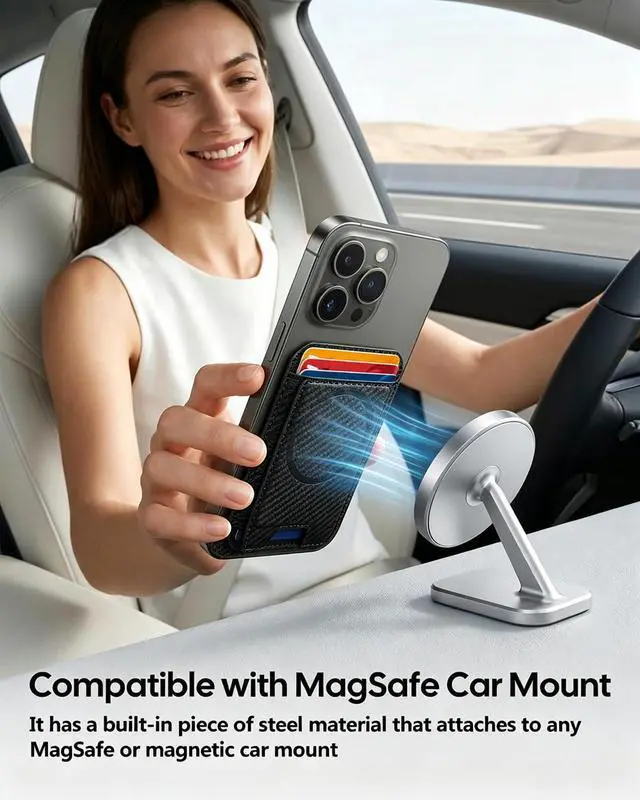 Alt view image 2 of 7 - For MagSafe Wallet, Slim Magnetic Wallet for iPhone 12-17 Series, 5 Card Holder for Magnetic Phone Case, Compatible with MagSafe car mount, RFID Vegan Leather Minimalist Magsafe wallet, Carbon Fiber