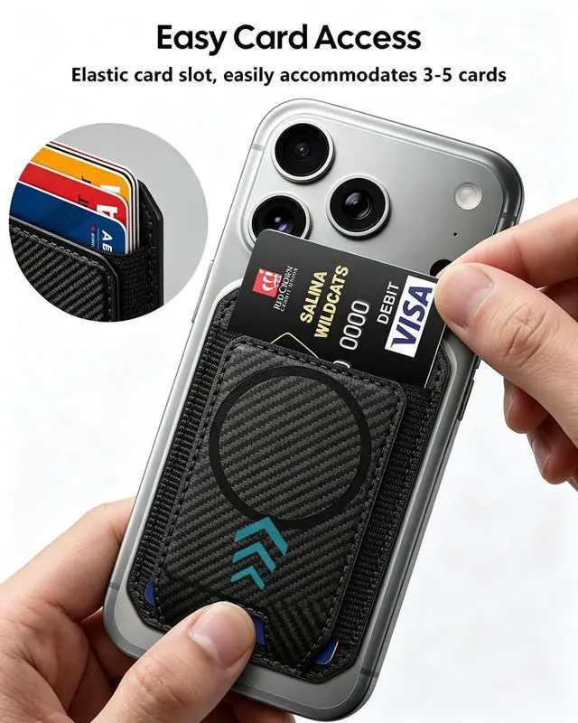 Alt view image 4 of 7 - For MagSafe Wallet, Slim Magnetic Wallet for iPhone 12-17 Series, 5 Card Holder for Magnetic Phone Case, Compatible with MagSafe car mount, RFID Vegan Leather Minimalist Magsafe wallet, Carbon Fiber