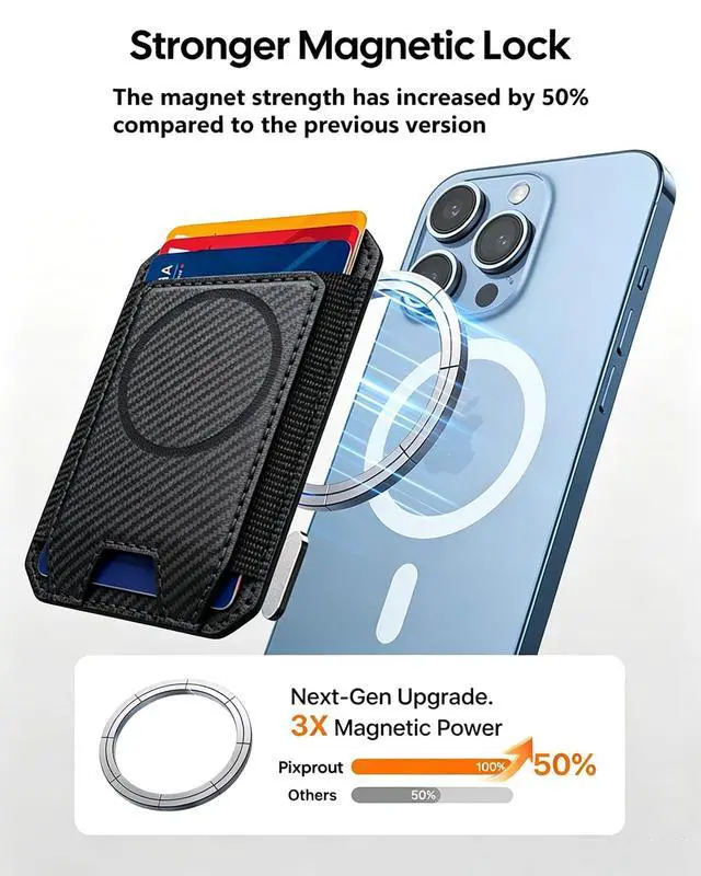 Alt view image 5 of 7 - For MagSafe Wallet, Slim Magnetic Wallet for iPhone 12-17 Series, 5 Card Holder for Magnetic Phone Case, Compatible with MagSafe car mount, RFID Vegan Leather Minimalist Magsafe wallet, Carbon Fiber