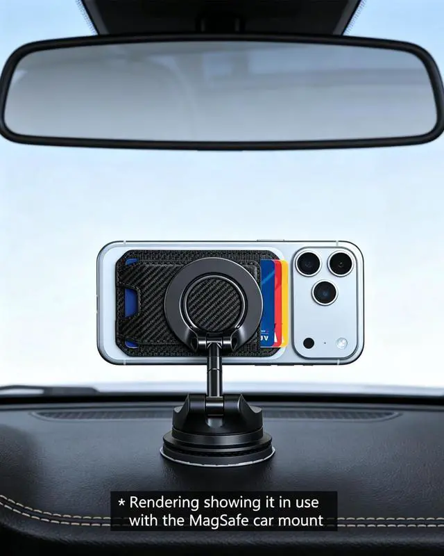 Alt view image 6 of 7 - For MagSafe Wallet, Slim Magnetic Wallet for iPhone 12-17 Series, 5 Card Holder for Magnetic Phone Case, Compatible with MagSafe car mount, RFID Vegan Leather Minimalist Magsafe wallet, Carbon Fiber