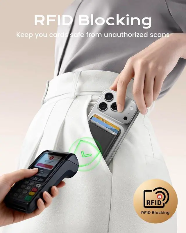 Alt view image 3 of 5 - Magnetic Mag-safe Wallet Cell Phone Card Holder for Phone Case with Mag-Safe, Stronger Magnetic RFID Leather Phone Wallet Stick on for iPhone 17/16/15/14/13/12 Series, Black Color