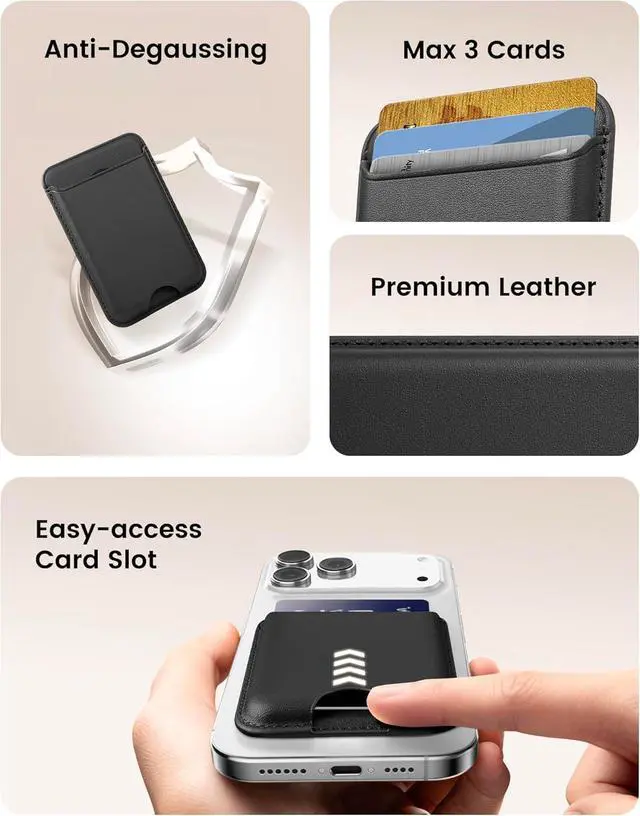 Alt view image 4 of 5 - Magnetic Mag-safe Wallet Cell Phone Card Holder for Phone Case with Mag-Safe, Stronger Magnetic RFID Leather Phone Wallet Stick on for iPhone 17/16/15/14/13/12 Series, Black Color