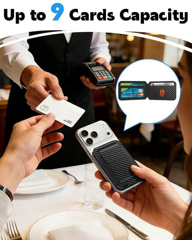 Alt view image 6 of 7 - MagSafe Wallet with Stand, 9-Card RFID Blocking Slim Magnetic Card Holder, Adjustable Stand Angles, Magnetic Phone Wallets for iPhone 17/16/15/14/13/12 Series, Carbon Black