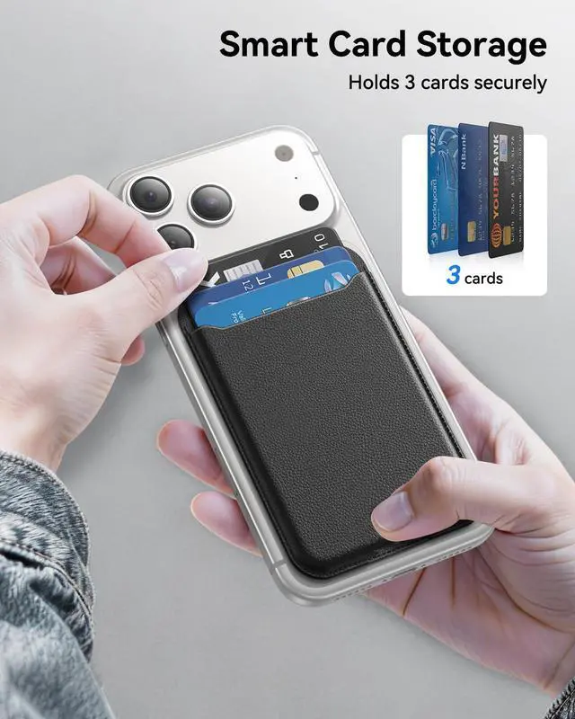 Alt view image 5 of 7 - for MagSafe Wallet, 3 Card Holder, Magnetic Slim Phone Wallet for iPhone 17/16/15/14/13/12 Pro Max Plus Air Series,RFID Blocking Vegan Leather, Black