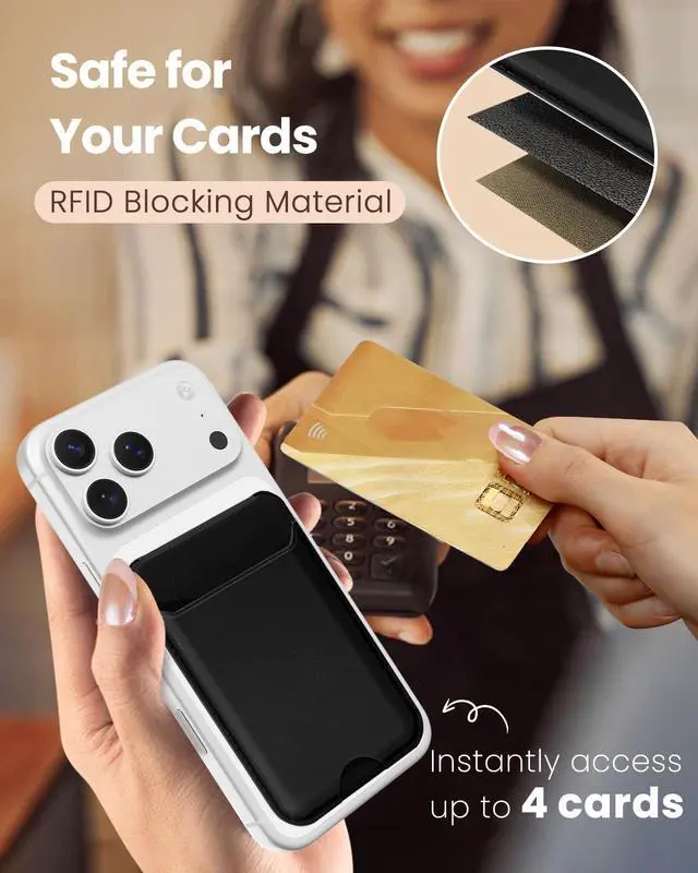 Alt view image 5 of 6 - Compatible with Magsafe Wallet with Stand - Magnetic Wallets for iPhone 17/16/15/14/13/12 Series Slim Leather Minimalist Magnet Phone Card Holder for Men Women Fit 4 Cards, Black