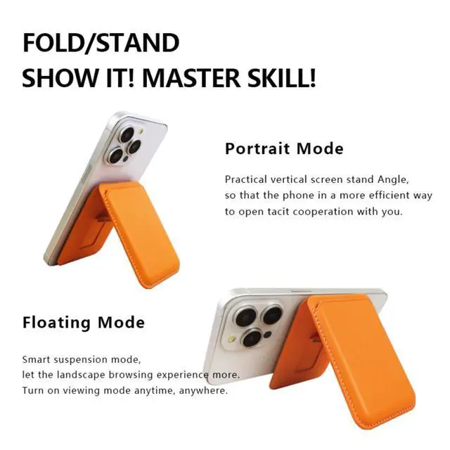 Alt view image 3 of 7 - Magnetic Card Holder Stand for iPhone 17/16/15/14/13/12 Series, 2-in-1 Ultra-Thin Adjustable Stronger Magnetic Wallet, Leather Card Clip, Holds 2-5 Cards (Gray)