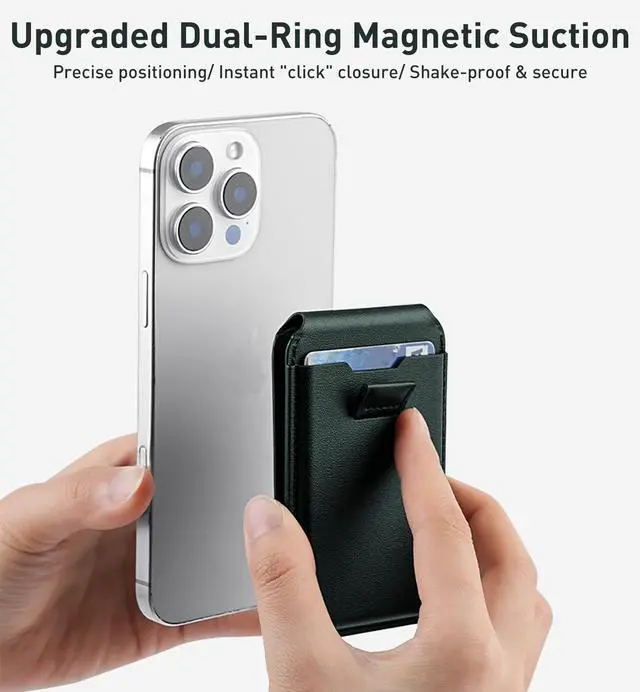 Alt view image 3 of 6 - Upgraded Mag-Safe Wallet with Drawstring Lightweight Vegan Leather Magnetic Card Holder Adjustable Phone Wallet Stand Magnetic for iPhone 12-17 Series Not for iPhone 13/12 Mini (Green)