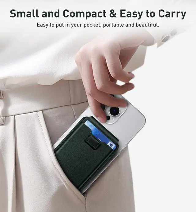 Alt view image 6 of 6 - Upgraded Mag-Safe Wallet with Drawstring Lightweight Vegan Leather Magnetic Card Holder Adjustable Phone Wallet Stand Magnetic for iPhone 12-17 Series Not for iPhone 13/12 Mini (Green)