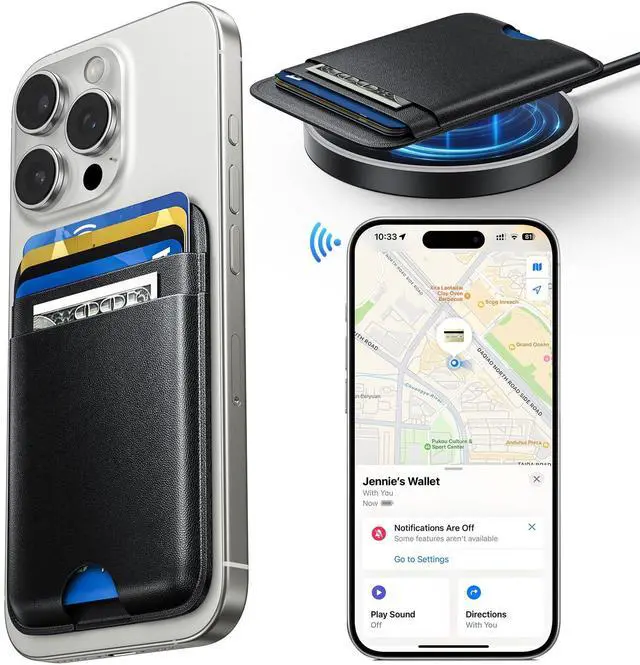 Alt view image 2 of 7 - MagSafe Wallet with Full Find My Slim RFID-Blocking Vegan Leather Phone Wallet Portable Dual-Pocket 5 Cards Holder Strong Magnetic for iPhone 1216 Series Not for 13/12 Mini (Black)