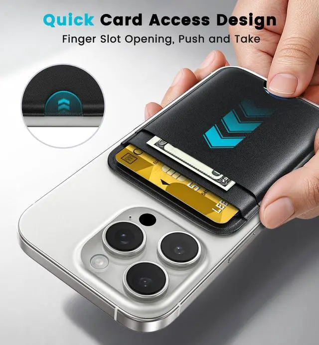 Alt view image 4 of 7 - MagSafe Wallet with Full Find My Slim RFID-Blocking Vegan Leather Phone Wallet Portable Dual-Pocket 5 Cards Holder Strong Magnetic for iPhone 1216 Series Not for 13/12 Mini (Black)