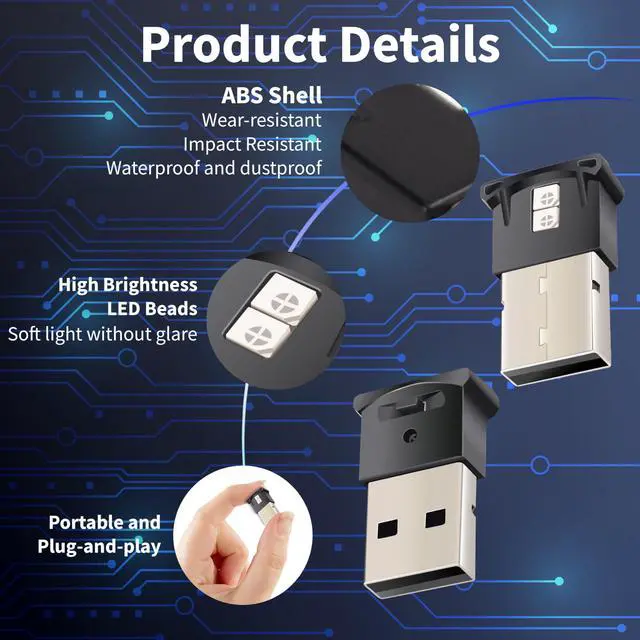 Alt view image 6 of 7 - Mini USB LED Car Light, DC 5V Intelligent Interior Car Lights, Car Accessories Atmosphere Lamp for Car, Plug-in Interface, Suitable for Car, Laptop Keyboard, Home Office, Adjustable Brightness