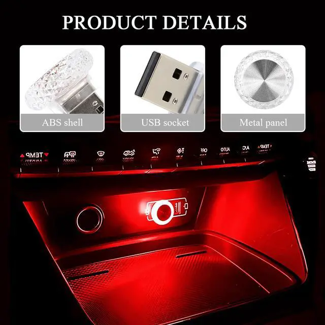 Alt view image 3 of 6 - 4PCS Mini USB LED Car Interior Atmosphere Lamp for Decor, Red