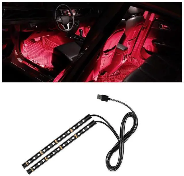 Main image of Universal Car LED Strip Light, USB Port Auto Interior Decorative Lamp, 12V Under Dash Ambient Night Light, 24 LEDs RGB Neon Interior Atmosphere Lights, LED Ambient Lights for Car SUV (Red, USB)
