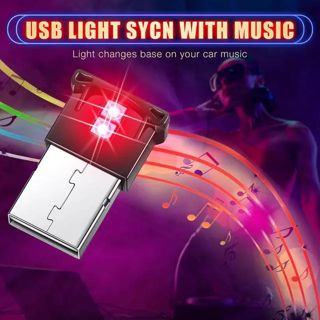 Alt view image 2 of 6 - 4 Pcs Mini USB LED Interior Lighting for Car, Music Sync Smart Atmosphere Light, DC 5V, Adjustable Brightness, 8 Colors, Compatible With Laptop Keyboard, Office, Home