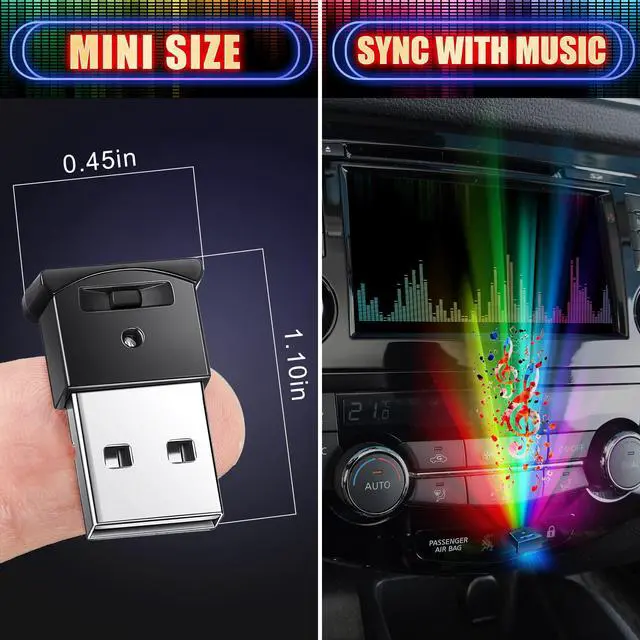 Alt view image 4 of 6 - 4 Pcs Mini USB LED Interior Lighting for Car, Music Sync Smart Atmosphere Light, DC 5V, Adjustable Brightness, 8 Colors, Compatible With Laptop Keyboard, Office, Home