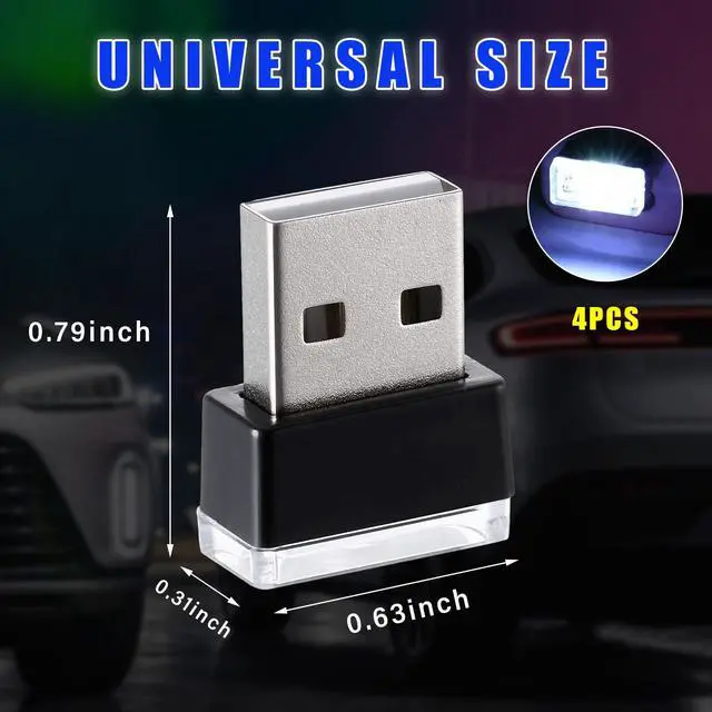 Alt view image 2 of 6 - 4 PCS USB LED Car Interior Atmosphere Lamp, Plug-in USB Decor Night Light, Portable Auto Ambient Lighting Kit, Universal Vehicle Interior Accessories for Most Cars (White)